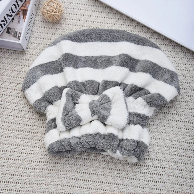 Striped Quick-Dry Hair Towel Cap