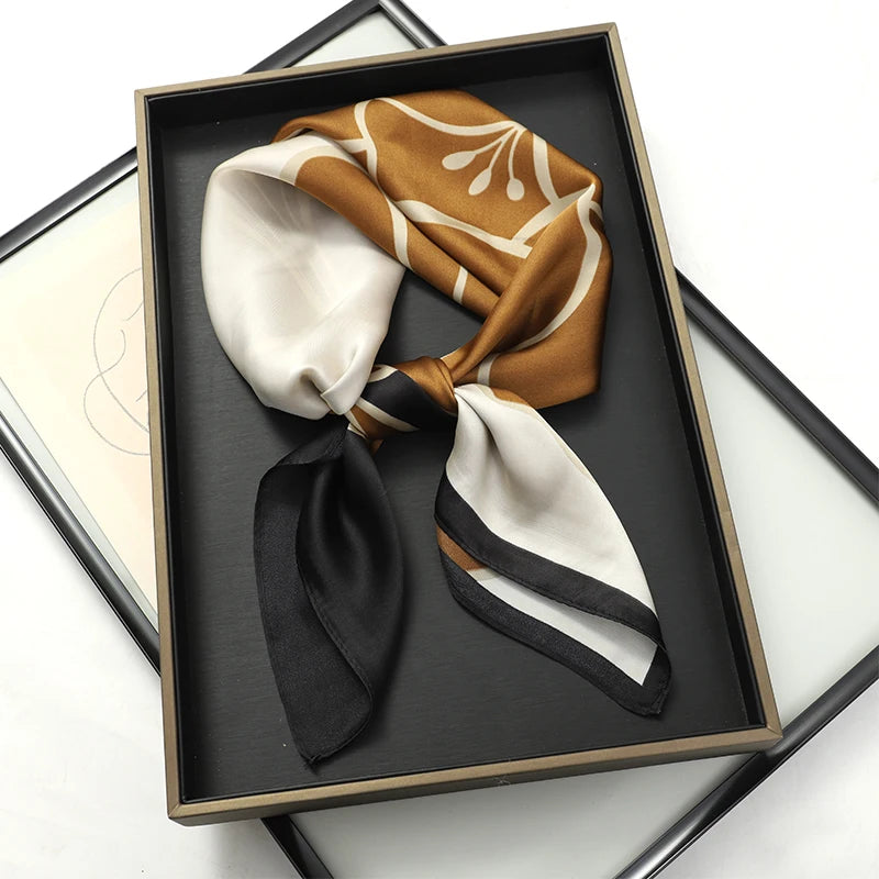 Silky Square Scarf & Head Wrap with Cat Motif