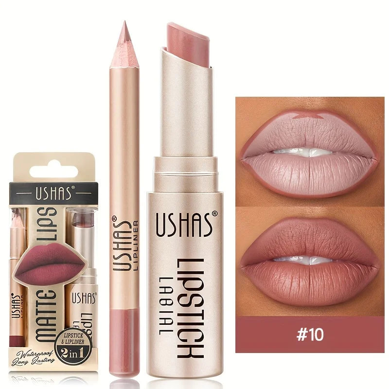 USHAS Matte Lipstick & Lip Liner Set