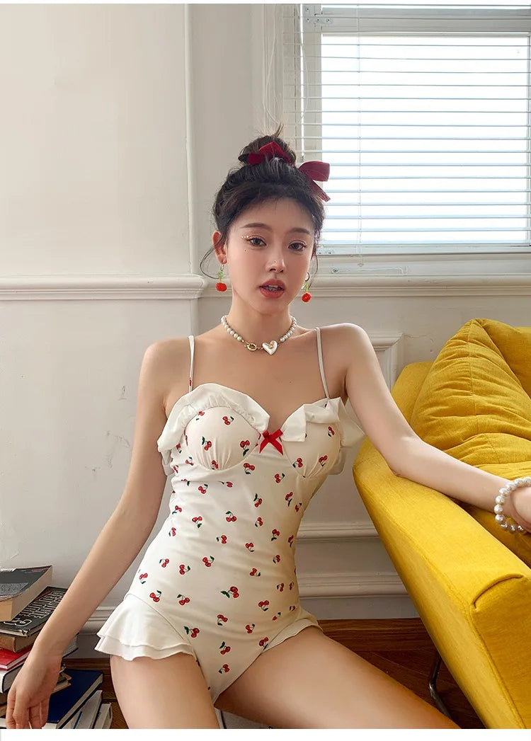 Cherry Print Vintage One-Piece Swimsuit