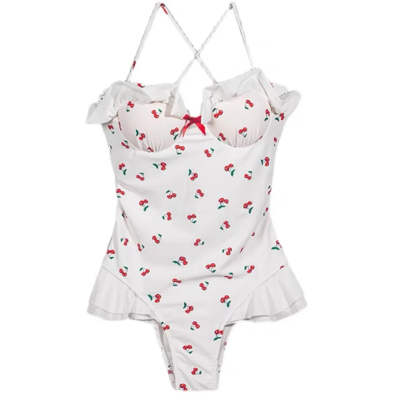 Cherry Print Vintage One-Piece Swimsuit