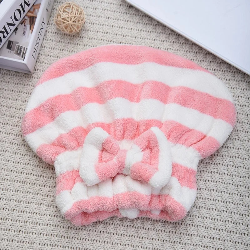 Striped Quick-Dry Hair Towel Cap