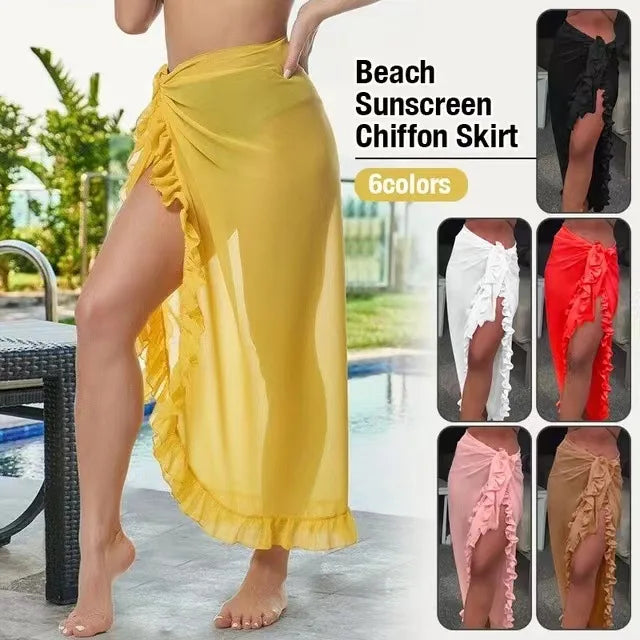 Women’s Ruffle Sarong – Long Beach Cover-Up Skirt