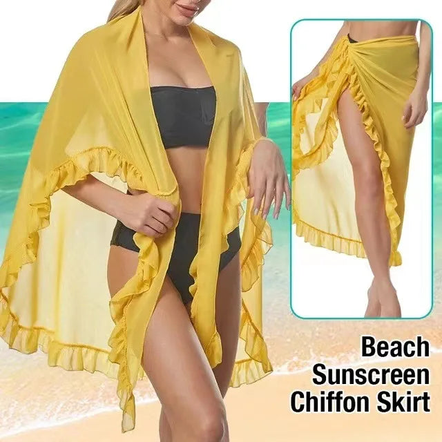 Women’s Ruffle Sarong – Long Beach Cover-Up Skirt