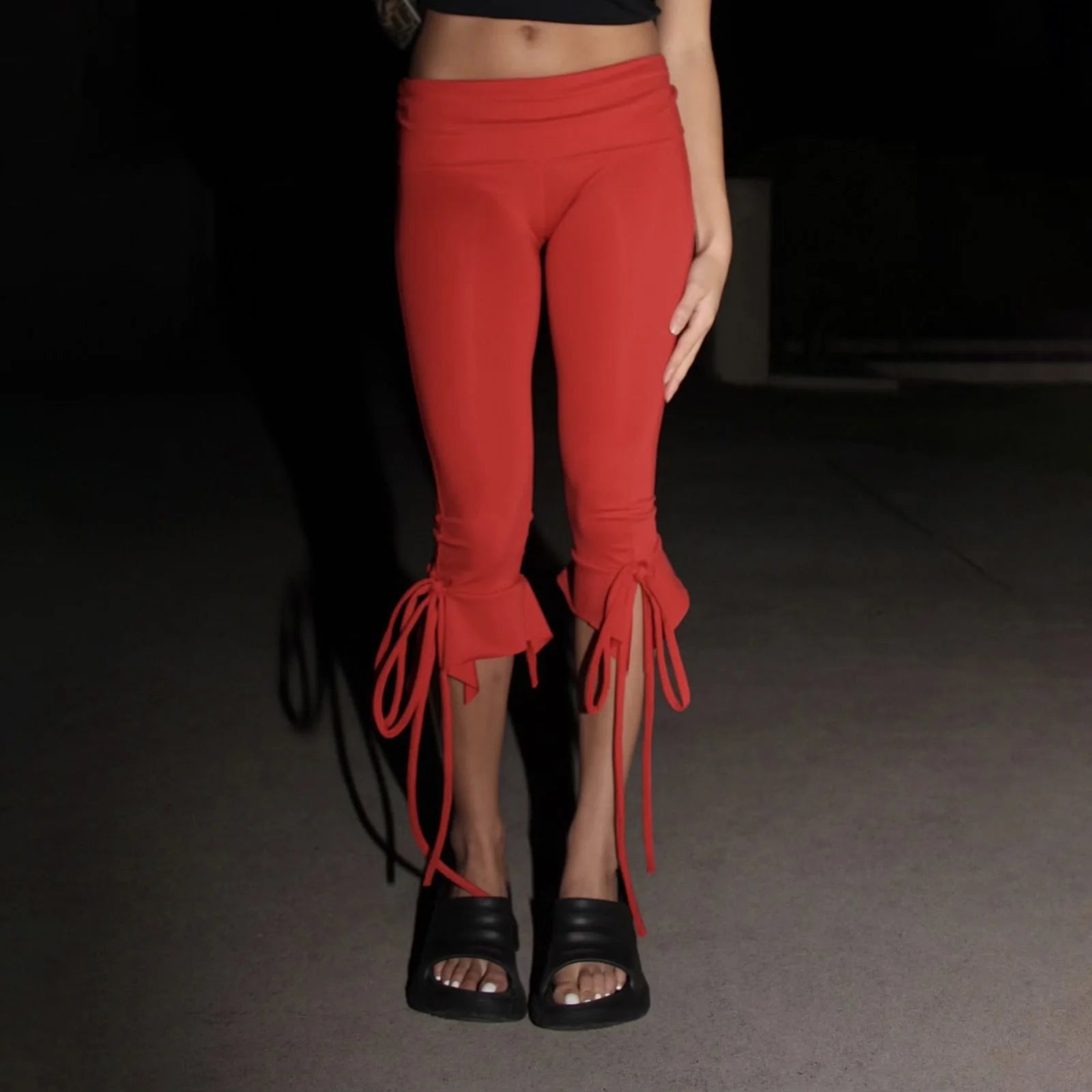 Solid Capri Pants with Elastic Waist & Tie-Up