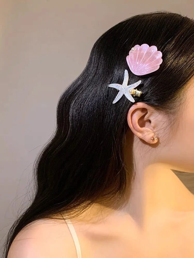 AWAYTR Elegant Starfish & Shell Hair Clips for Summer
