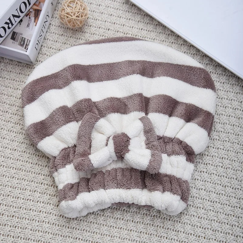 Striped Quick-Dry Hair Towel Cap