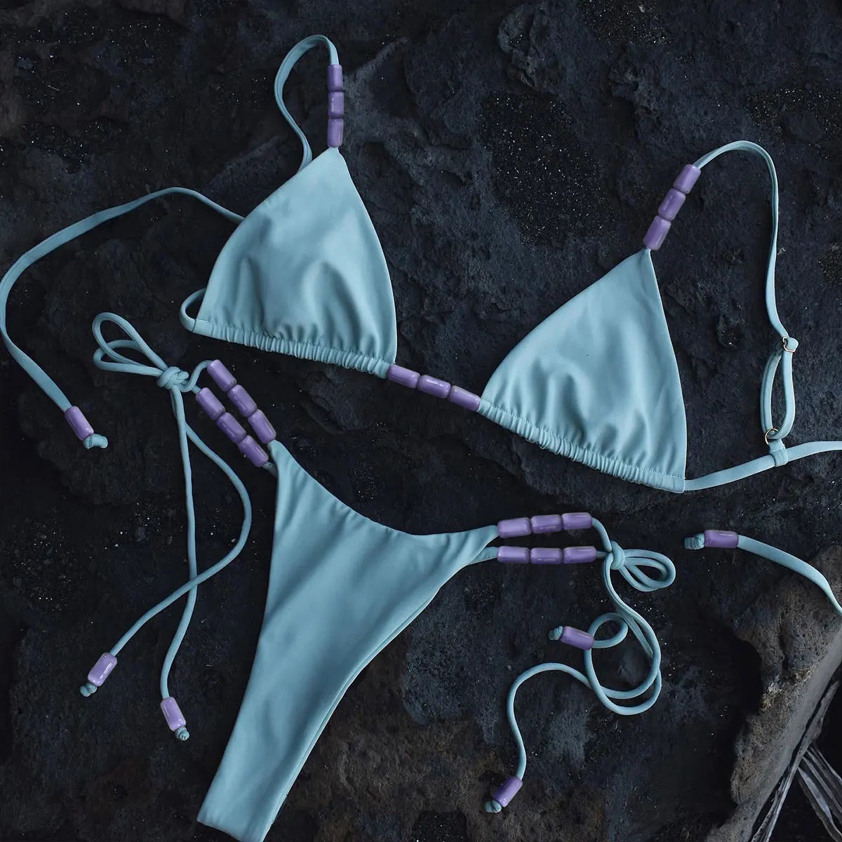 Women’s Bandeau Bikini – Shiny Halter Swimwear