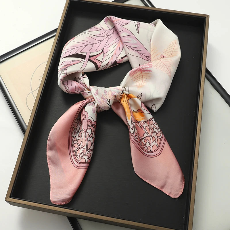 Silky Square Scarf & Head Wrap with Cat Motif