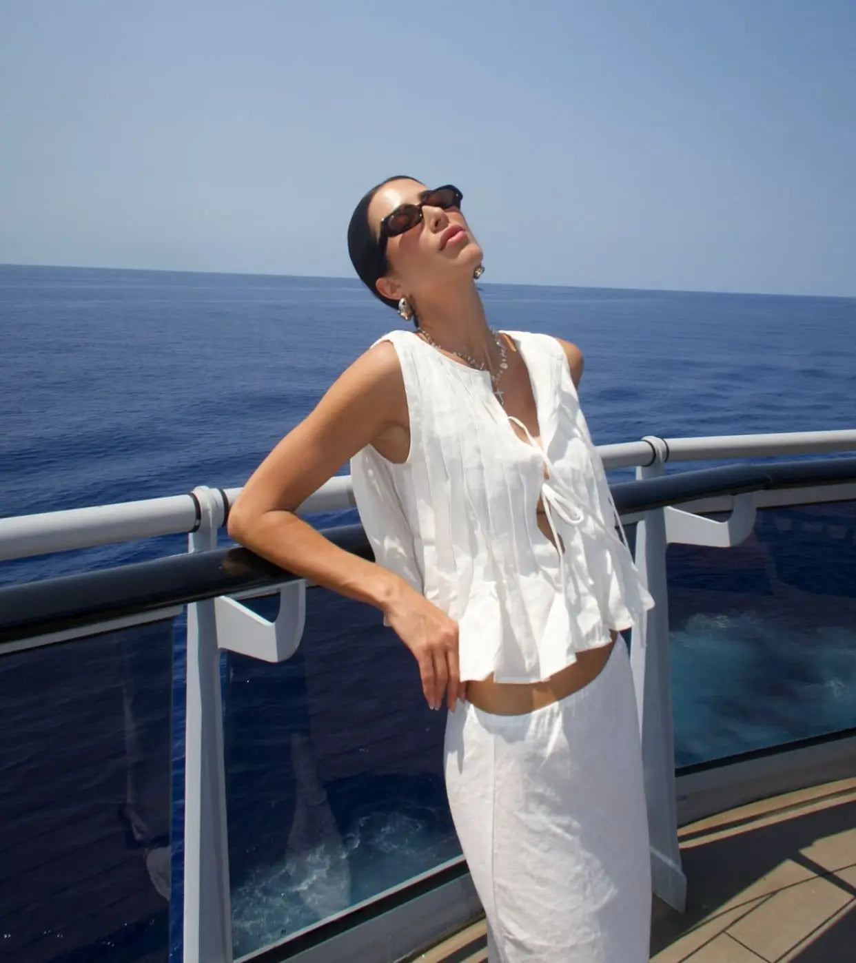 Bow Lace-Up Sleeveless Cotton Linen Top