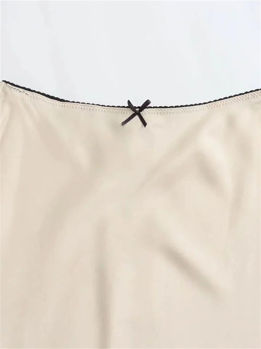 TRAF Satin High-Waisted Long Skirt with Bow