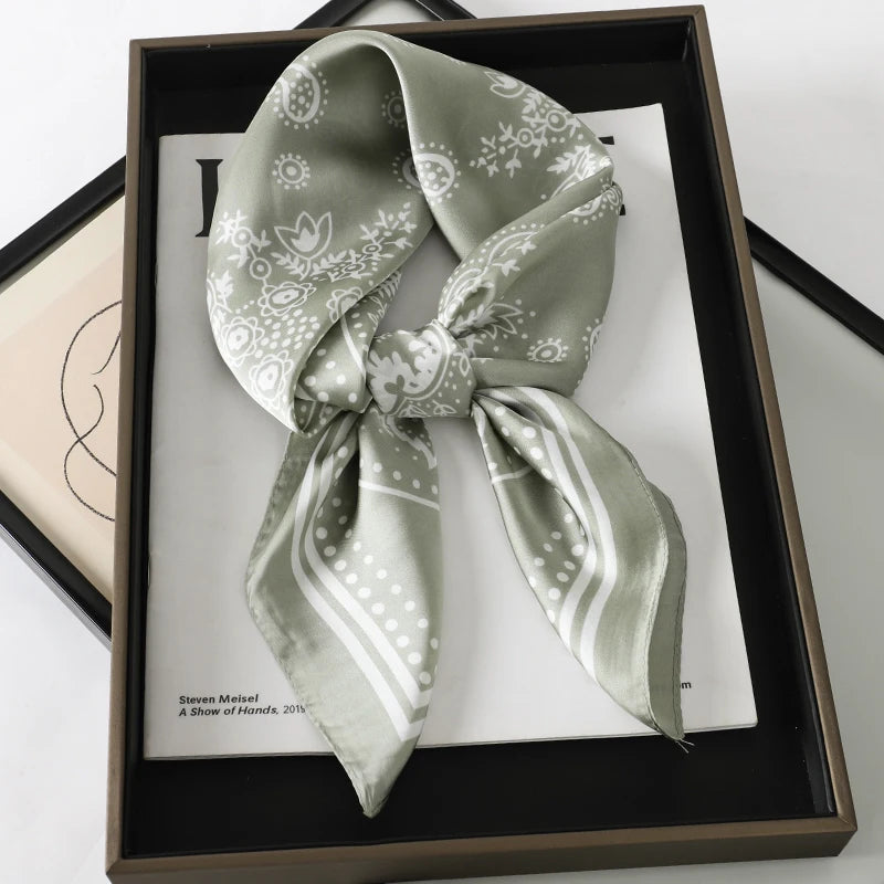 Silky Square Scarf & Head Wrap with Floral Print