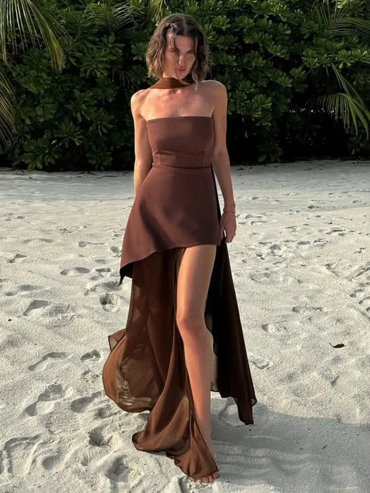 TARUXY Strapless Mesh Ribbon Dress