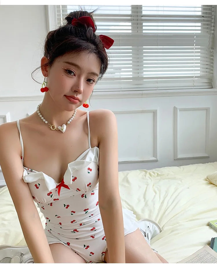 Cherry Print Vintage One-Piece Swimsuit