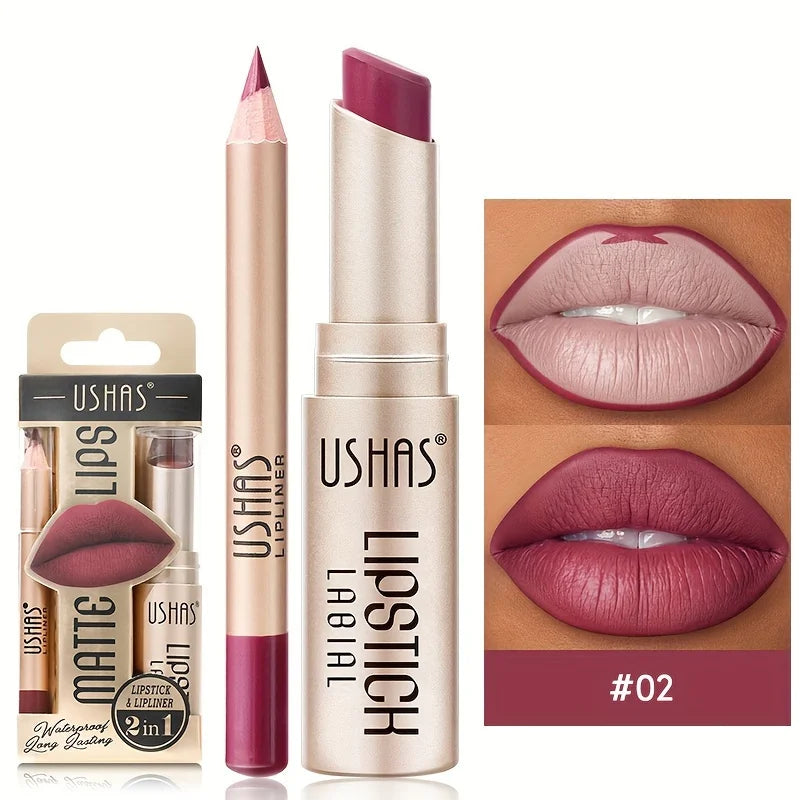 USHAS Matte Lipstick & Lip Liner Set