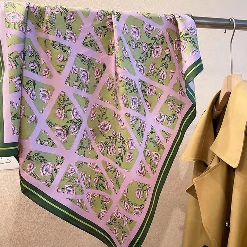 Silky Square Scarf & Head Wrap with Cat Motif