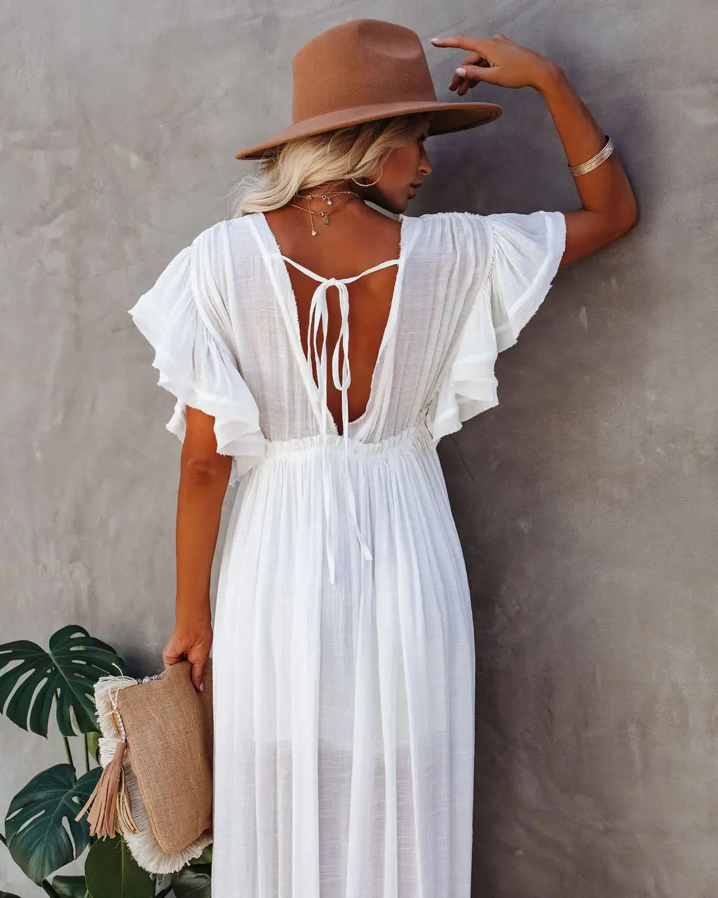 Long V-Neck Kimono Cover-Up