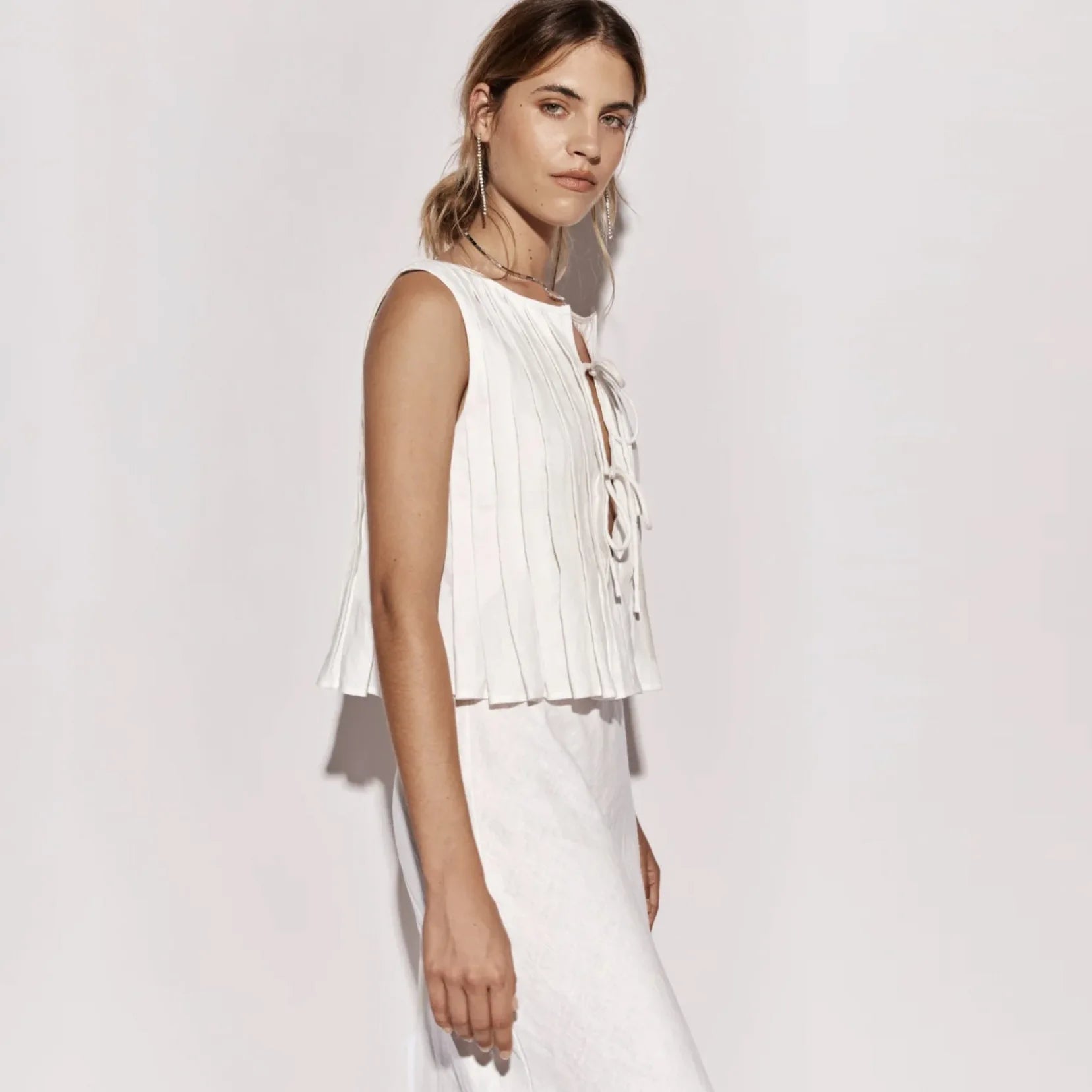 Bow Lace-Up Sleeveless Cotton Linen Top