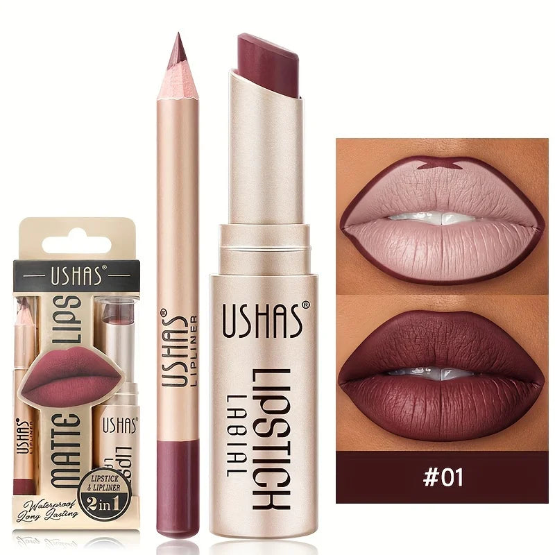 USHAS Matte Lipstick & Lip Liner Set