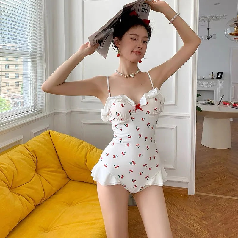Cherry Print Vintage One-Piece Swimsuit