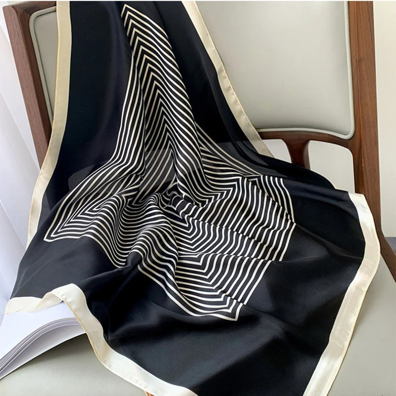 Silky Square Scarf & Head Wrap with Cat Motif