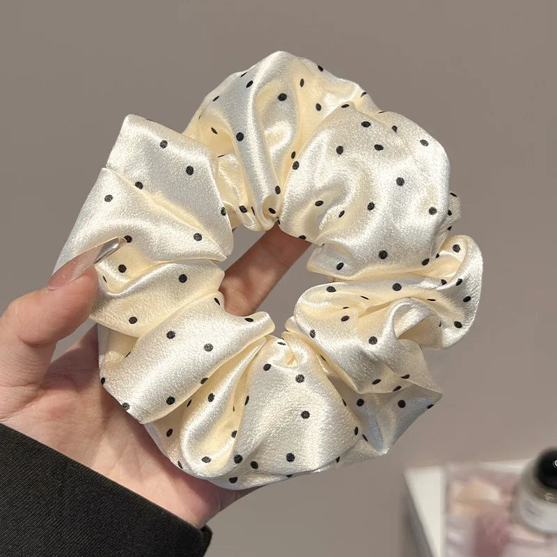 Black & White Satin Scrunchies with Polka Dots