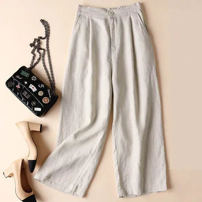 Cotton Linen Pants with Wide-Leg
