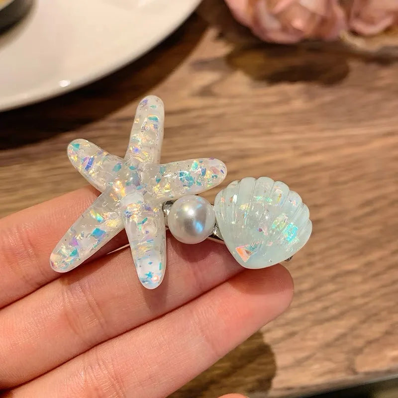 AWAYTR Elegant Starfish & Shell Hair Clips for Summer