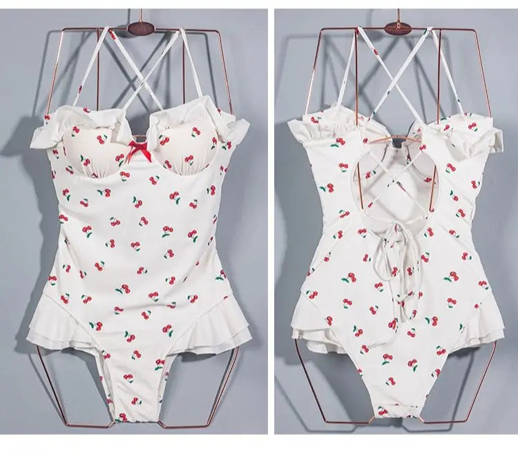 Cherry Print Vintage One-Piece Swimsuit