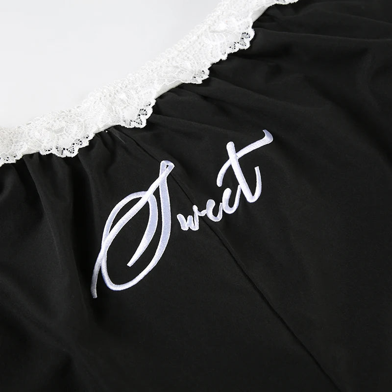 CIBBAR Y2K Contrast Lace Baggy Pants with Wide-Leg