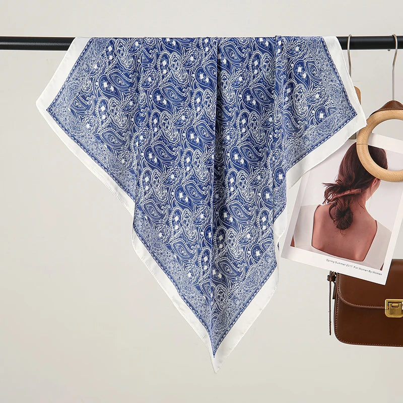 Silky Square Scarf & Head Wrap with Floral Print