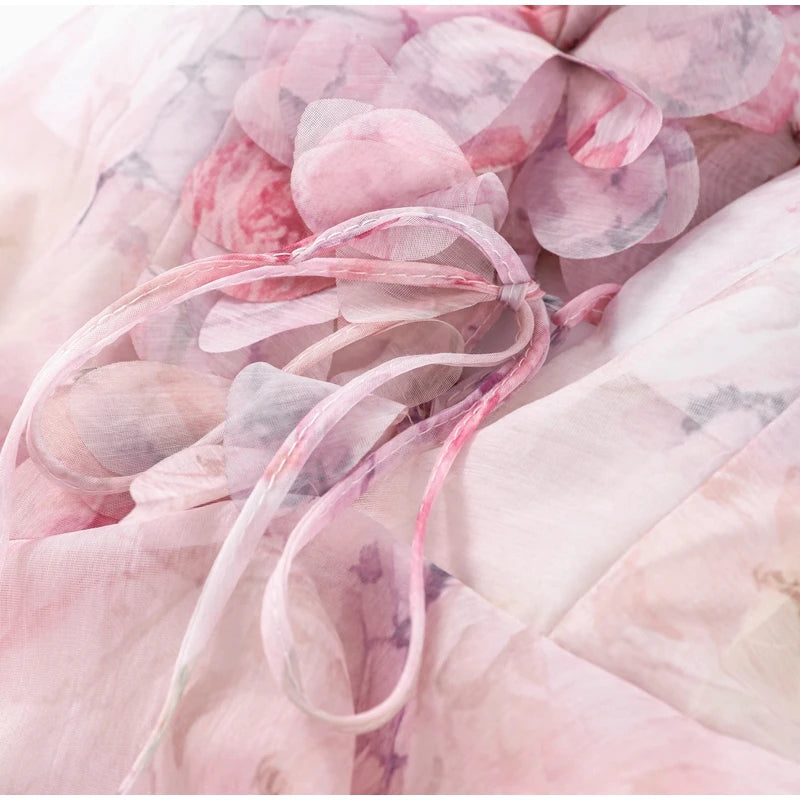 Backless Halter Summer Dress with 3D Flower Appliqués