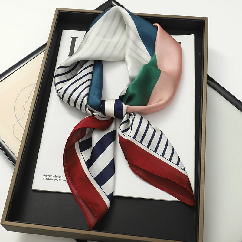 Silky Square Scarf & Head Wrap with Cat Motif