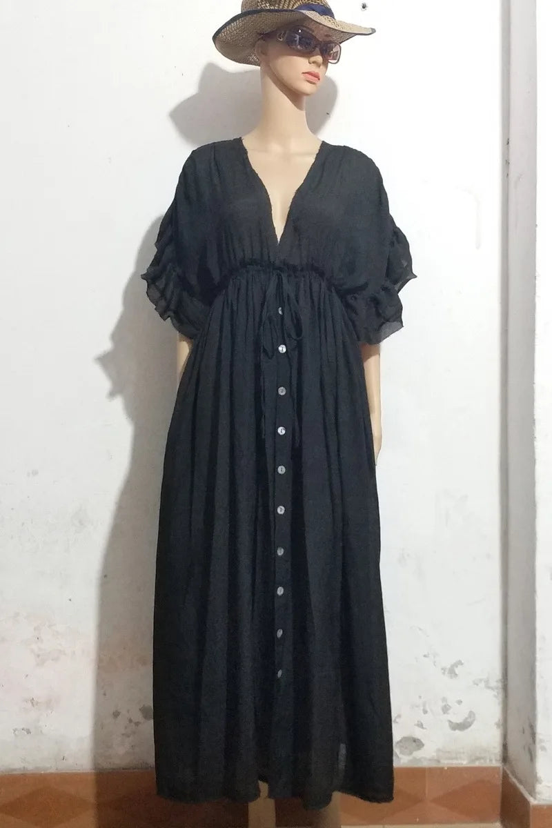 Long V-Neck Kimono Cover-Up