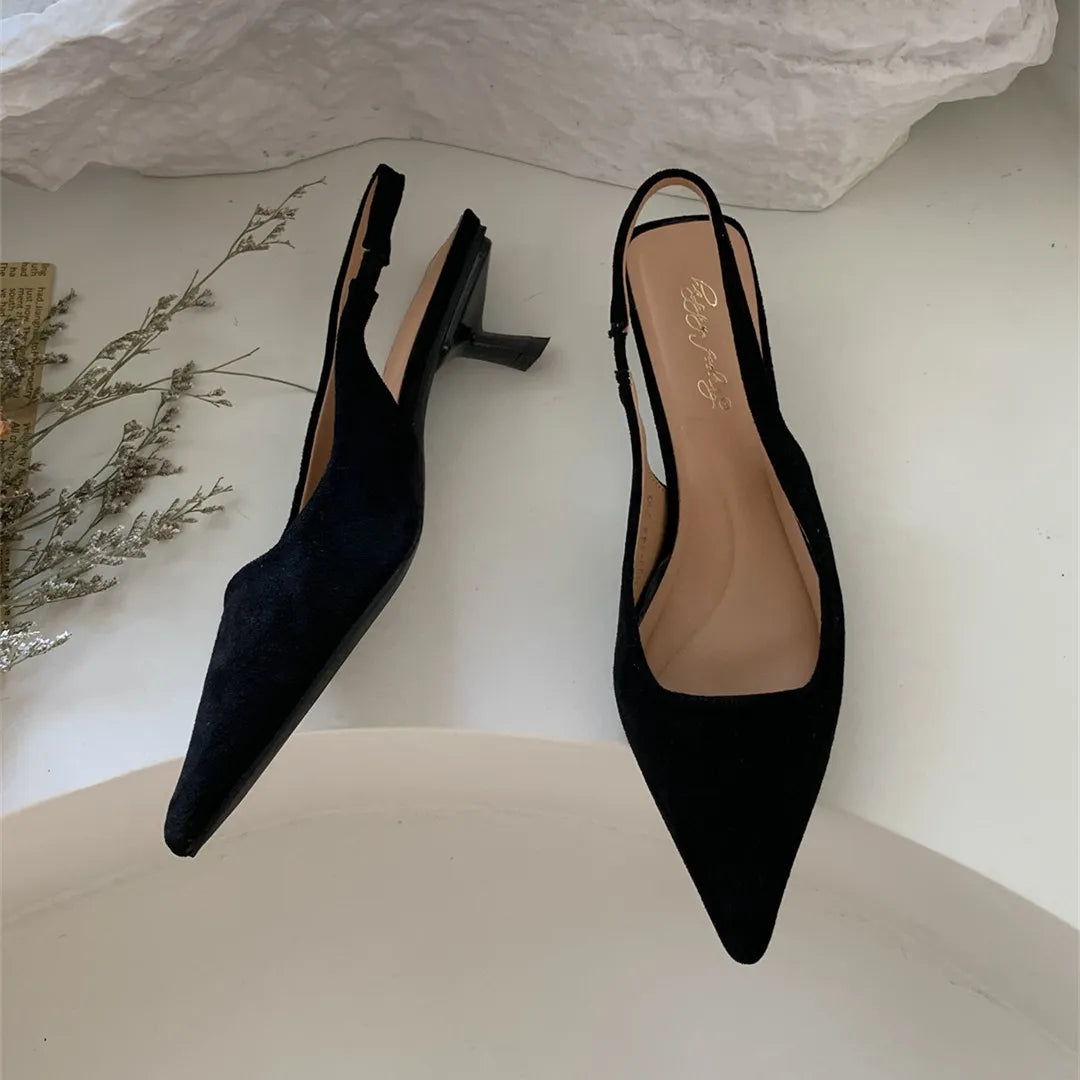 Bailamos Pointed-Toe Slingback Mules with Low Heel