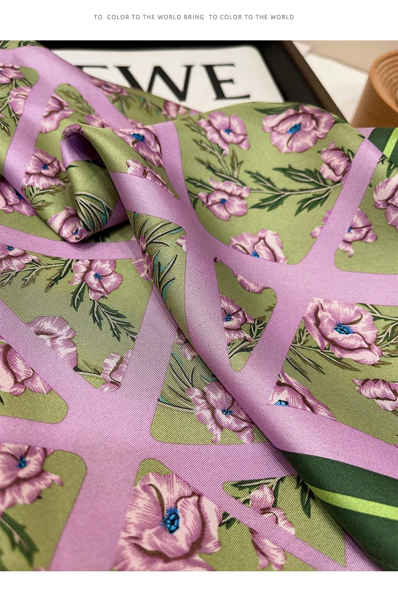 Silky Square Scarf & Head Wrap with Cat Motif