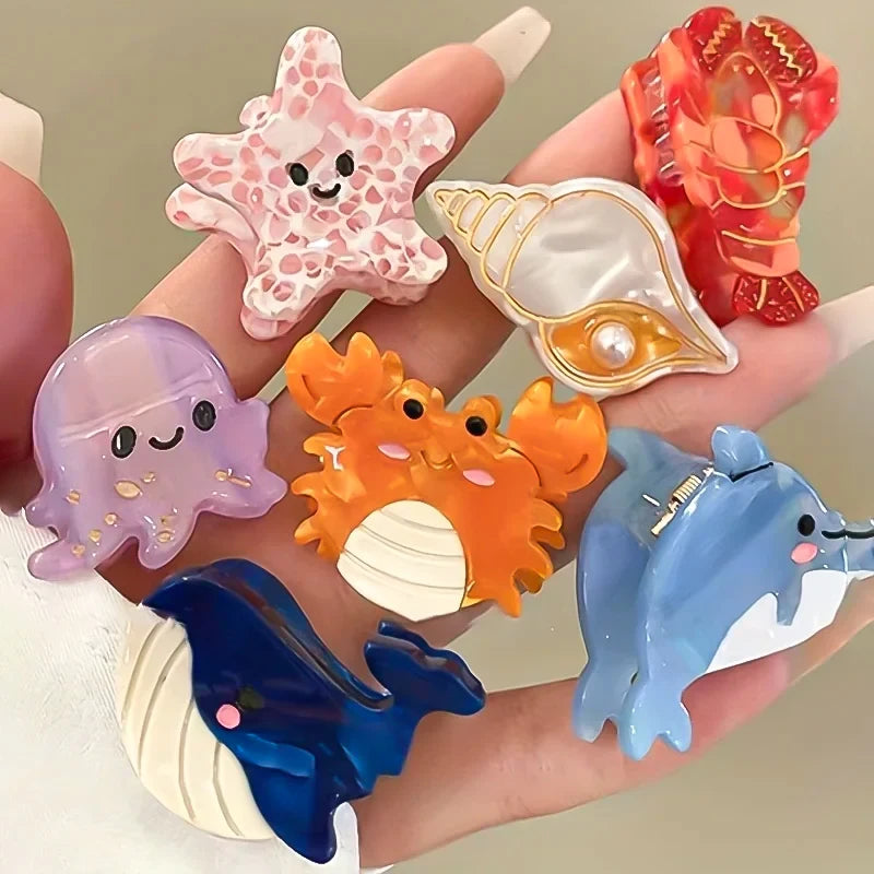 Ocean Animal Claw Clips with Crab, Starfish & Whale