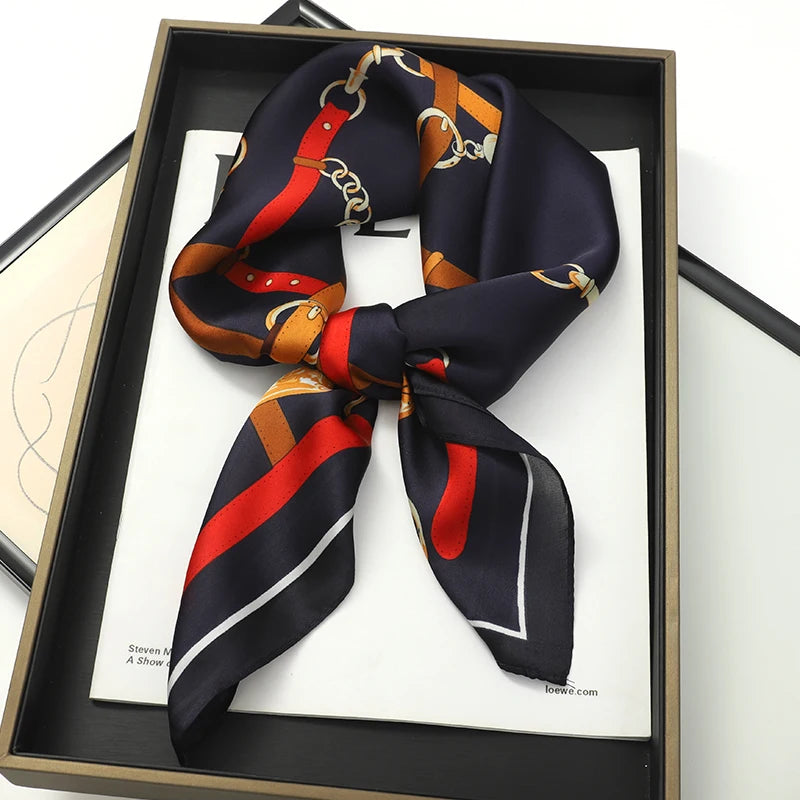 Silky Square Scarf & Head Wrap with Cat Motif