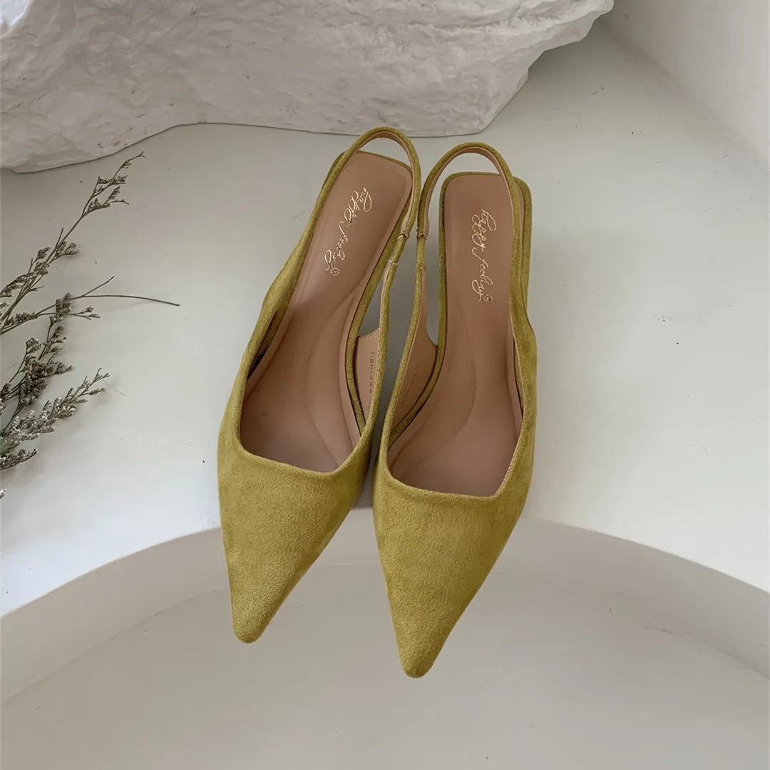 Bailamos Pointed-Toe Slingback Mules with Low Heel