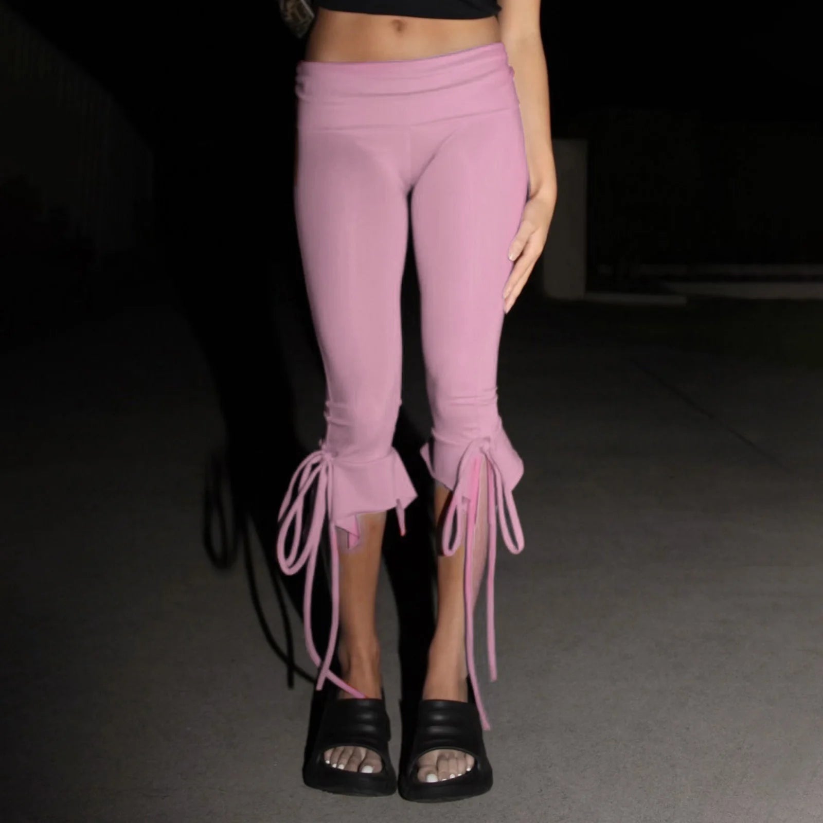 Solid Capri Pants with Elastic Waist & Tie-Up