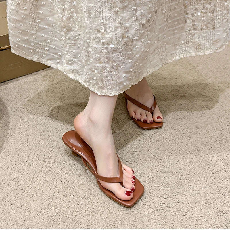 Clip-Toe Sandals with Low Heel