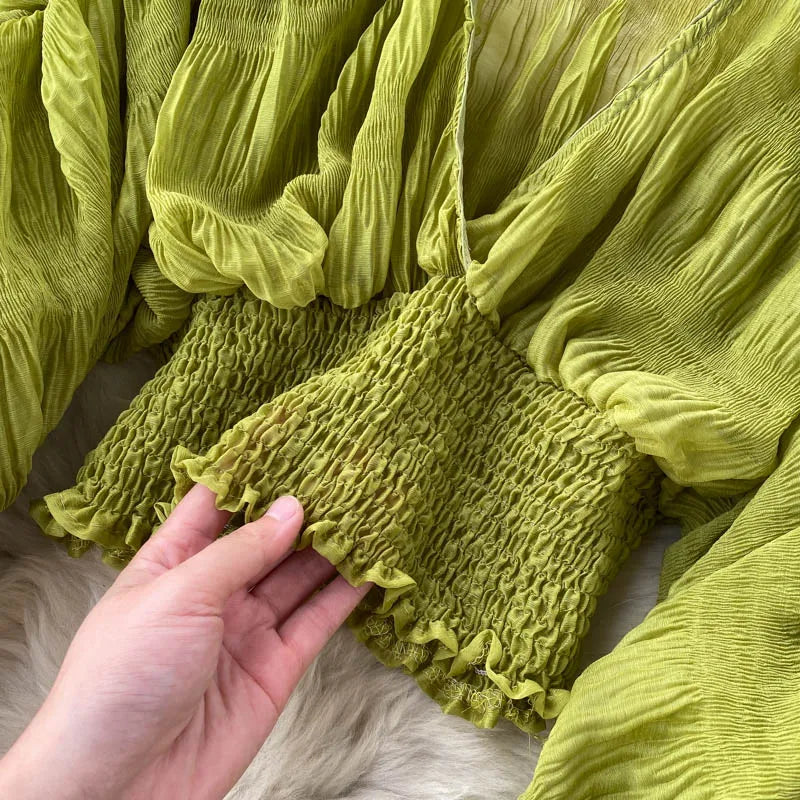 Sheer Y2K Chiffon Cropped Blouse with Long Sleeves