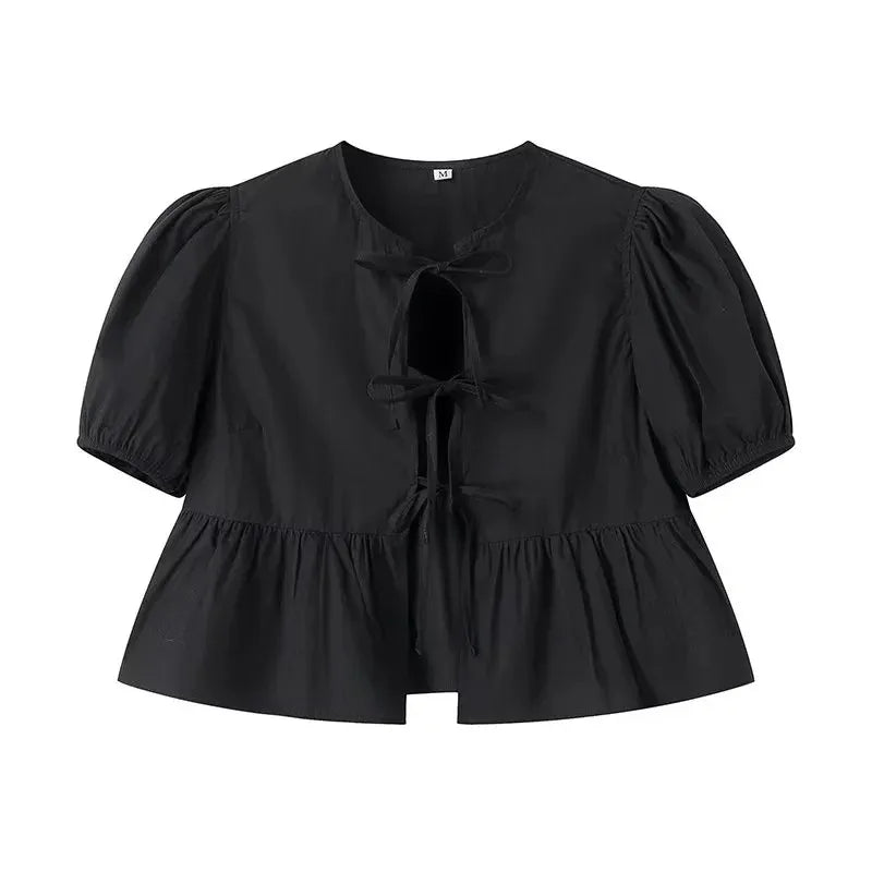 TRAF Ruffle Ruched Crop Blouse with Puffed Sleeves