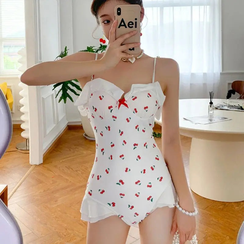 Cherry Print Vintage One-Piece Swimsuit