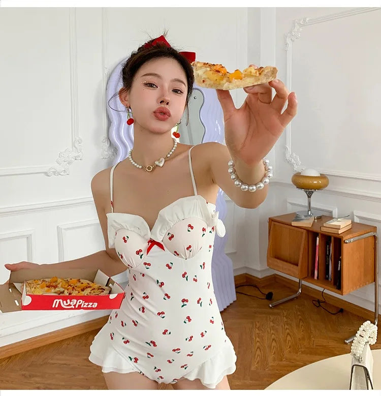 Cherry Print Vintage One-Piece Swimsuit