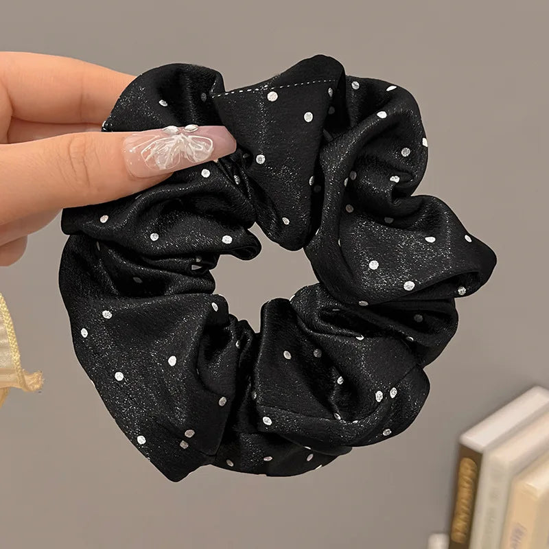 Black & White Satin Scrunchies with Polka Dots