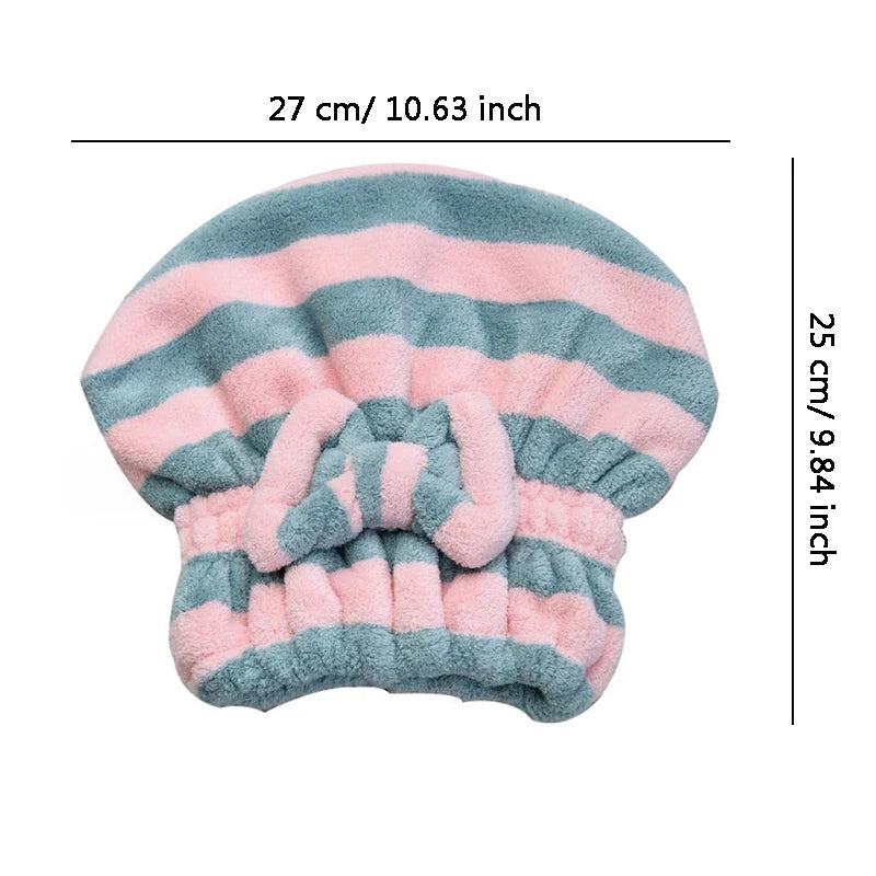 Striped Quick-Dry Hair Towel Cap