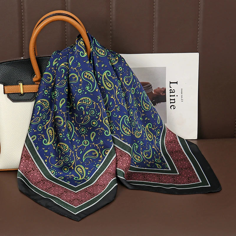 Silky Square Scarf & Head Wrap with Floral Print