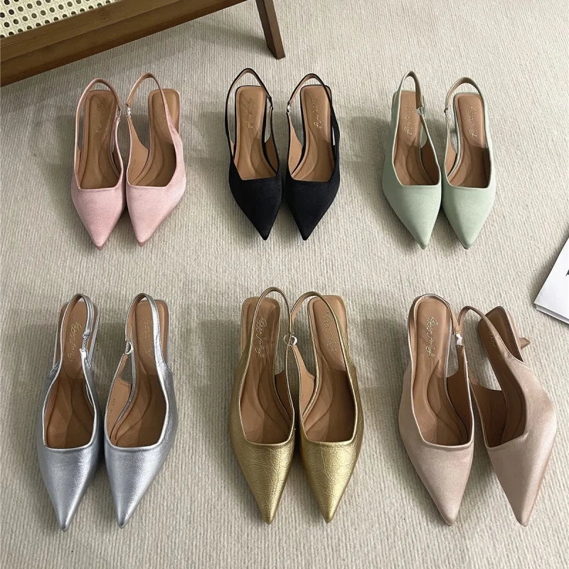 Bailamos Pointed-Toe Slingback Mules with Low Heel