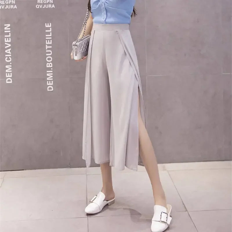 Side-Split Chiffon Skirt with Built-In Shorts